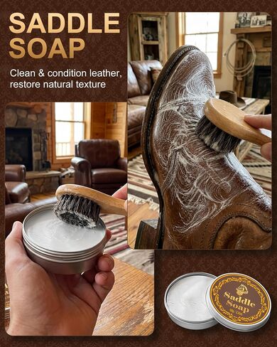 Jevvu 10PCS Leather Care Kit, Saddle Soap, Mink Oil & Waterproof Wax, Shoe Shine Kit for Boots, Leather Shoes & Cowboy Boots, Boot Cleaning Kit with Horsehair Brushes, Polish Cloths & Towel, Gift Set in Kuwait