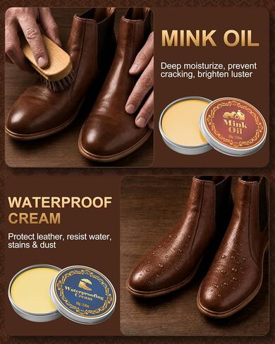 Jevvu 10PCS Leather Care Kit, Saddle Soap, Mink Oil & Waterproof Wax, Shoe Shine Kit for Boots, Leather Shoes & Cowboy Boots, Boot Cleaning Kit with Horsehair Brushes, Polish Cloths & Towel, Gift Set in Kuwait