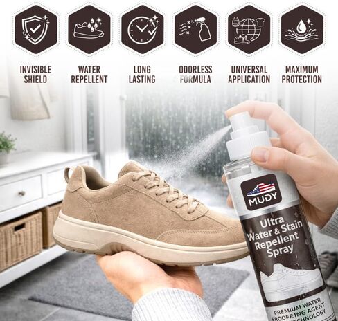 MUDY Suede Protector Spray,Shoe Protector Spray, Water and Stain Repellent, Waterproof Nano Protection for Sneaker, Leather, Nubuck, Canvas, Textiles, Bags in Saudi Arabia