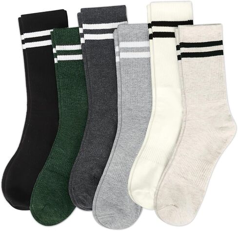Justay 6 Pairs Striped Crew Socks - Cute Casual Long Athletic Running Tube Calf Cotton Socks for Women Gifts in Kuwait