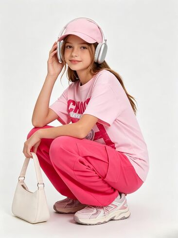 Tween Girls Clothes Short Sleeve Graphic T-Shirt Top & Cargo Pants 2PCS Outfit Set Size 9-16 Years in Kuwait