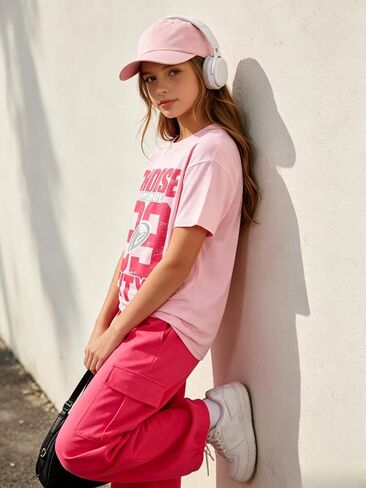 Tween Girls Clothes Short Sleeve Graphic T-Shirt Top & Cargo Pants 2PCS Outfit Set Size 9-16 Years in Kuwait