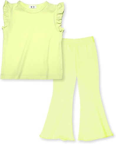 HahaNice Toddler Girls 2 Piece Outfit Sets Ruffle Cap Sleeve Shirt and Flare Pants Clothing Set in Saudi Arabia