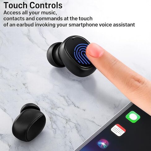 Acuvar Fully Wireless Bluetooth 5.0 Rechargeable iPX4 Water & Sweat Proof Earbud Headphones w Microphone, Touch Controls, Smart LCD Charging Case, 3D Stereo Bass and Noise Cancelling (Light Blue) in Kuwait
