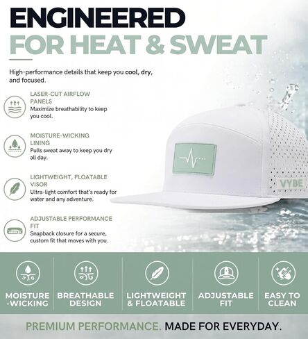 قبعة VYBE Performance Snapback - قبعة بيسبول رياضية طاردة للماء وجيدة التهوية للجولف وصالة الألعاب الرياضية والرياضة والماء in Kuwait