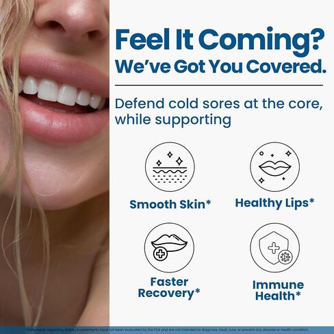 Lysine Cold Sore Treatment for Lips with Pre-Probiotics & VIT C | 1 Month Supply | Supercharged Lysine Capsules with Rhamnosus & Acidophilus for Cold Sores Relief, Skin + Gut Health & Immune Support in Saudi Arabia
