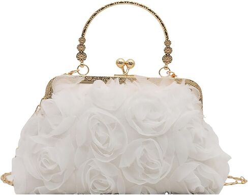 2026 Elegant Rose Clutch for Women Floral Kiss Lock Evening Bag Cute Flower Formal Purse For Wedding in Kuwait