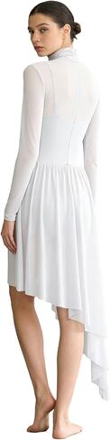 Women Lyrical Dance Costume Turtleneck Dance Leotard with Skirt Adult Long Sleeve Flowy Ballet Dress in Saudi Arabia