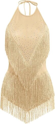 IDOPIP Women Latin Dance Fringe Dress Halter Sequin Bodysuit Outfit Tassel Dance Costume Salsa Ballroom Performance Clubwear in Saudi Arabia