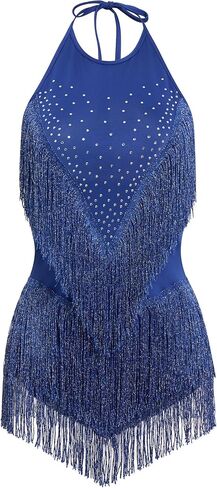 IDOPIP Women Latin Dance Fringe Dress Halter Sequin Bodysuit Outfit Tassel Dance Costume Salsa Ballroom Performance Clubwear in Saudi Arabia