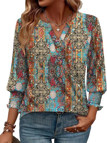 WIHOLL 3/4 Length Sleeve Womens Tops Summer Shirts Spring Vacation Outfits Dressy Casual Trendy Fall S-3XL in Kuwait
