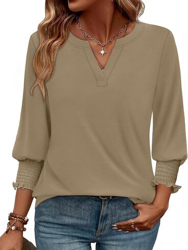 WIHOLL 3/4 Length Sleeve Womens Tops Summer Shirts Spring Vacation Outfits Dressy Casual Trendy Fall S-3XL in Kuwait