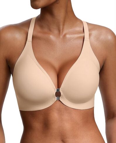 Front Closure Jelly Bras for Women No Underwire Seamless Bralettes Wireless Push Up V Neck Sports Everyday Womens Bra in Saudi Arabia