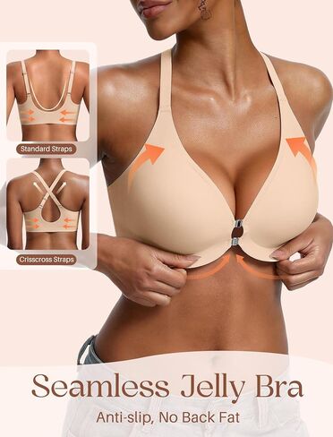 Front Closure Jelly Bras for Women No Underwire Seamless Bralettes Wireless Push Up V Neck Sports Everyday Womens Bra in Saudi Arabia