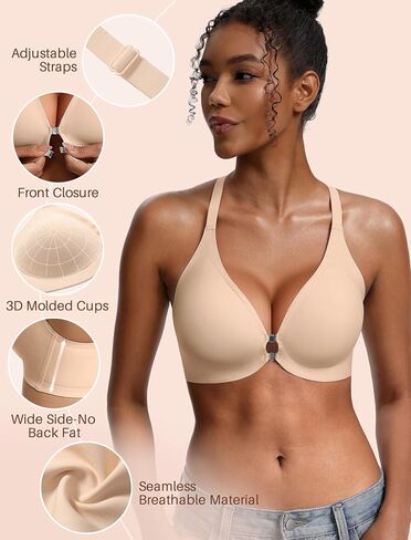 Front Closure Jelly Bras for Women No Underwire Seamless Bralettes Wireless Push Up V Neck Sports Everyday Womens Bra in Saudi Arabia