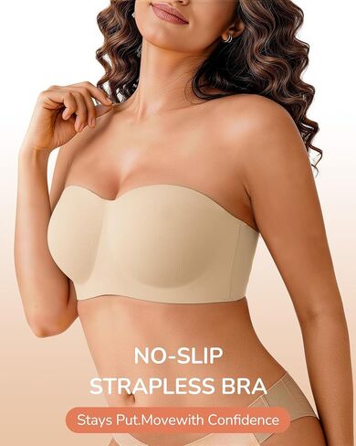 Strapless Bras for Women Jelly Supportive Bandeau Bra Non Slip Wireless Padded Push Up Seamless Tube Top Bra M-2XL in Saudi Arabia