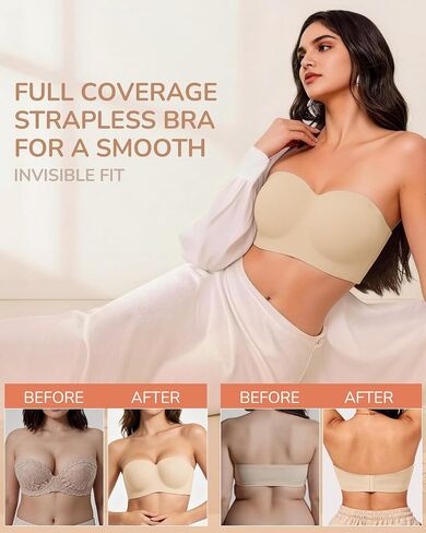 Strapless Bras for Women Jelly Supportive Bandeau Bra Non Slip Wireless Padded Push Up Seamless Tube Top Bra M-2XL in Saudi Arabia