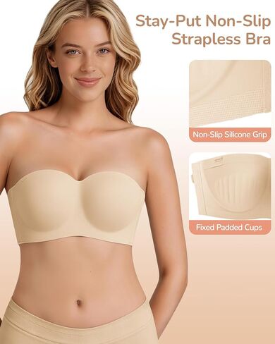 Strapless Bras for Women Jelly Supportive Bandeau Bra Non Slip Wireless Padded Push Up Seamless Tube Top Bra M-2XL in Saudi Arabia