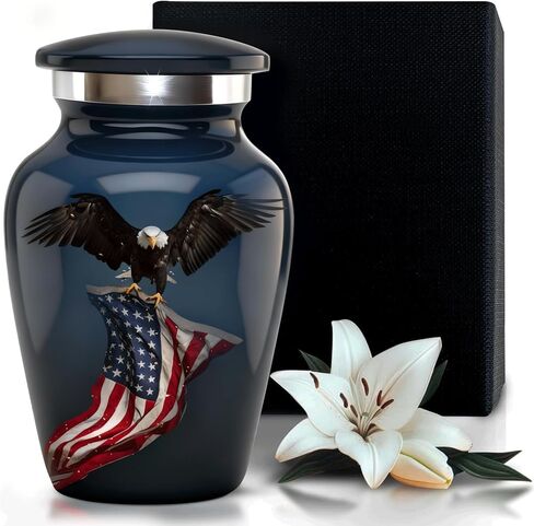 Solace Forever Small Urns for Human Ashes - Patriotic Eagle with US Flag Design - Mini Urn Keepsake Memorial for Men and Women - Handcrafted Remembrance Urn for Ashes (Black, Set of 1) in Kuwait