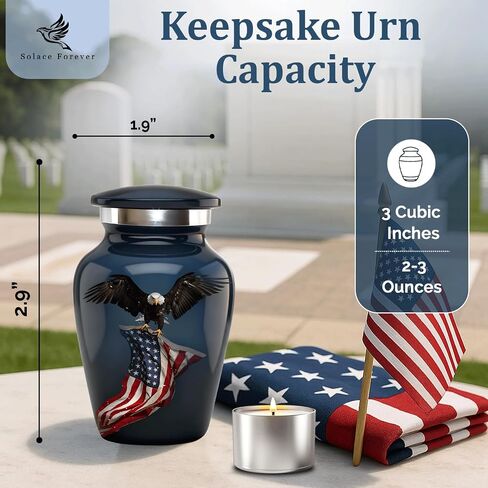 Solace Forever Small Urns for Human Ashes - Patriotic Eagle with US Flag Design - Mini Urn Keepsake Memorial for Men and Women - Handcrafted Remembrance Urn for Ashes (Black, Set of 1) in Kuwait