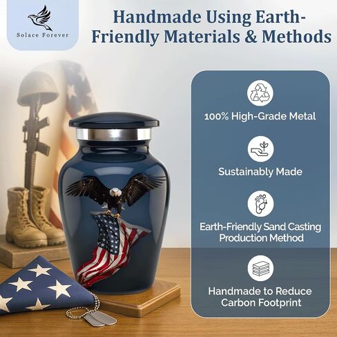 Solace Forever Small Urns for Human Ashes - Patriotic Eagle with US Flag Design - Mini Urn Keepsake Memorial for Men and Women - Handcrafted Remembrance Urn for Ashes (Black, Set of 1) in Kuwait