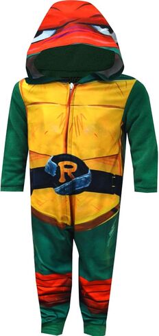 Nickelodeon Teenage Mutant Ninja Turtles Raphael Fleece بيجامة زي قطعة واحدة للأولاد، سحاب كامل، غطاء للرأس، 8 in Kuwait