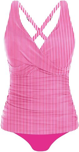 Two Piece Swimsuit for Women Tummy Control High Waisted Bathing Suits V Neck Tankini Top Bikini Bottoms Swimwear in Kuwait