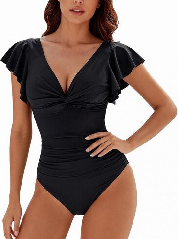 Aniywn Green Swimsuits for Women Full Coverage Bathing Suits V Neck Ruffle Sleeve Mesh Swimsuit High Waist Swimwear 2026 in Kuwait