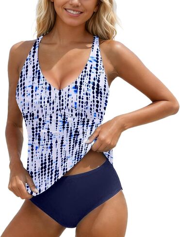 Two Piece Swimsuit for Women Tummy Control High Waisted Bathing Suits V Neck Tankini Top Bikini Bottoms Swimwear in Kuwait