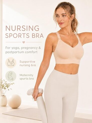 Supportive Nursing Sports Bra, Full Coverage Maternity Bra with Fixed Cups, Wireless Racerback Pregnancy Bra in Kuwait