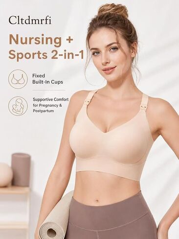 Supportive Nursing Sports Bra, Full Coverage Maternity Bra with Fixed Cups, Wireless Racerback Pregnancy Bra in Kuwait