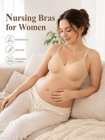 Supportive Nursing Sports Bra, Full Coverage Maternity Bra with Fixed Cups, Wireless Racerback Pregnancy Bra in Kuwait