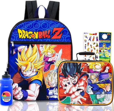Dragon Ball Z Backpack with Lunch Bag for Kids - Bundle with 16" Anime Backpack, Lunch Box, Stickers, Water Bottle, More School Bag with Lunchbox in Kuwait