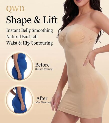QWD Women's Strapless Shapewear Full Slip Tummy Control Slimming Body Shaper for Under Dresses in Saudi Arabia