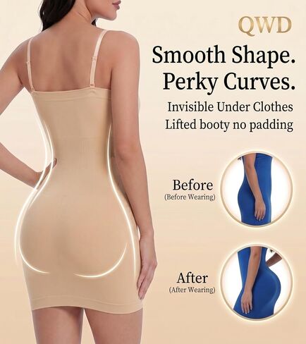 QWD Women's Strapless Shapewear Full Slip Tummy Control Slimming Body Shaper for Under Dresses in Saudi Arabia