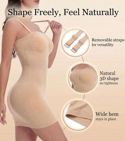 QWD Women's Strapless Shapewear Full Slip Tummy Control Slimming Body Shaper for Under Dresses in Saudi Arabia