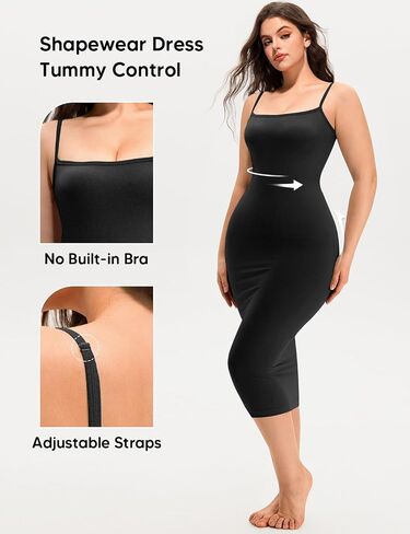 Shapewear Slip Dress for Women Under Dress Tummy Control Body Shaper Full Slip Spaghetti Straps Bodycon Dresses in Saudi Arabia