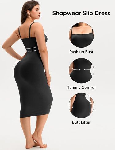 Shapewear Slip Dress for Women Under Dress Tummy Control Body Shaper Full Slip Spaghetti Straps Bodycon Dresses in Saudi Arabia