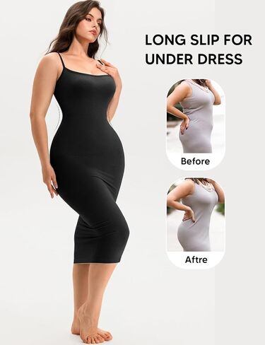 Shapewear Slip Dress for Women Under Dress Tummy Control Body Shaper Full Slip Spaghetti Straps Bodycon Dresses in Saudi Arabia