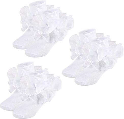 Girls Ruffle Socks Toddler Girl Gold Silver Glitter Double Lace Frilly Dress Socks Turn Cuff Sparking Pageant Sock in Kuwait