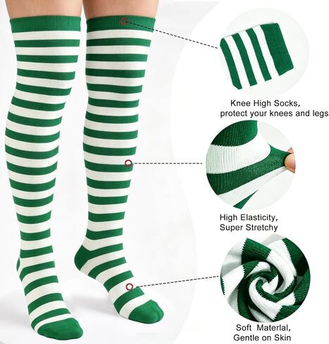 2 Sets Striped Knee High Socks & Leg And Arm Warmers Women, Long Fingerless Gloves For Halloween Party, Colorful Stretchy Costume Accessories Set, Green and White & Yellow and Black in Saudi Arabia