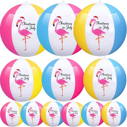 12 Pack 12" Beach Balls Bulk Christmas in July Inflatable Flamingo Swimming Pool Balls for Birthday Party Supplies Favors Luau Decorations Summer Blow up Classic Rainbow Water Fun Gifts in Saudi Arabia