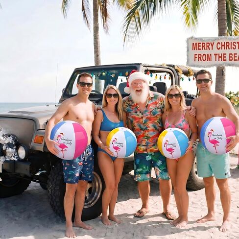 12 Pack 12" Beach Balls Bulk Christmas in July Inflatable Flamingo Swimming Pool Balls for Birthday Party Supplies Favors Luau Decorations Summer Blow up Classic Rainbow Water Fun Gifts in Saudi Arabia