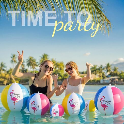 12 Pack 12" Beach Balls Bulk Christmas in July Inflatable Flamingo Swimming Pool Balls for Birthday Party Supplies Favors Luau Decorations Summer Blow up Classic Rainbow Water Fun Gifts in Saudi Arabia