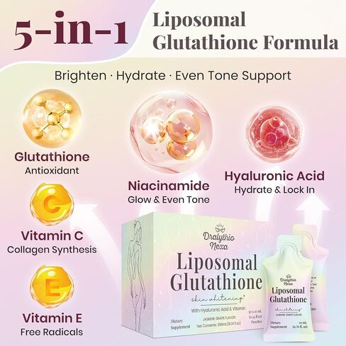 Liposomal Glutathione Liquid 1000mg – High Absorption Glutathione Supplement – Skin Brightening & Antioxidant Support – Beauty & Glow Formula for Women – Grape Jasmine Flavor – 30 Pouches in Saudi Arabia