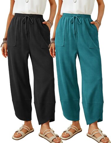 2 Pack Boho Floral Print Wide Leg Pants Women High Waisted Cropped Palazzos Summer Beach 2026 Casual Trousers HPM in Saudi Arabia