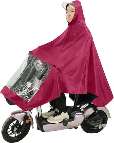 Rainwear, Oxford Cloth Lightweight Raincoat, Wind Blocking Adult Motorcycle Poncho with Pocket & Zipper, Ideal for Electric Bike (Purplish Red) in Kuwait