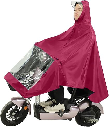 Rainwear, Oxford Cloth Lightweight Raincoat, Wind Blocking Adult Motorcycle Poncho with Pocket & Zipper, Ideal for Electric Bike (Purplish Red) in Kuwait