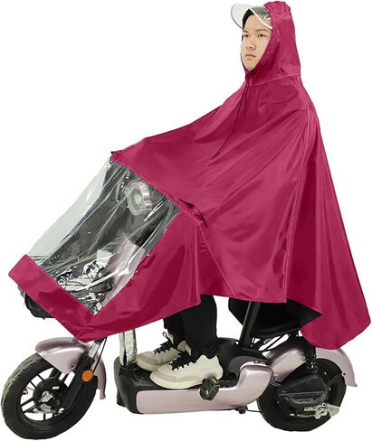 Rainwear, Oxford Cloth Lightweight Raincoat, Wind Blocking Adult Motorcycle Poncho with Pocket & Zipper, Ideal for Electric Bike (Purplish Red) in Kuwait