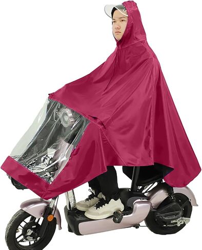 Rainwear, Oxford Cloth Lightweight Raincoat, Wind Blocking Adult Motorcycle Poncho with Pocket & Zipper, Ideal for Electric Bike (Purplish Red) in Kuwait